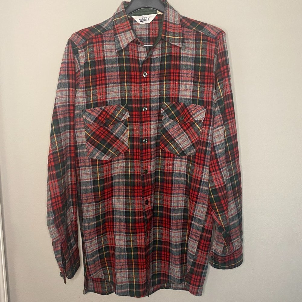 Vintage Woolrich Mens Multicolor Plaid Long Sleeve Button Front Shirt Size Large